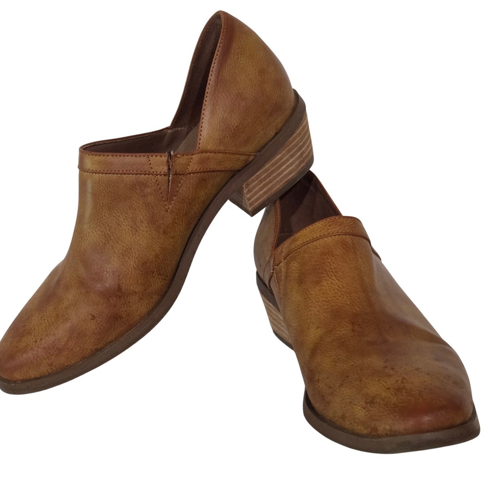 Yellow Box Laynee Tan Burnished Ankle Booties Stacked Block Heel Size 8.5
